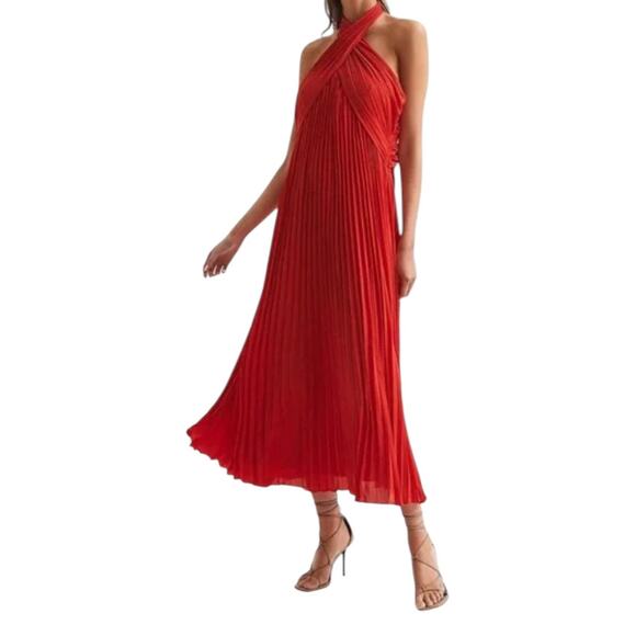 Reiss dress Roya pleated midi red size 6 - Picture 1 of 7